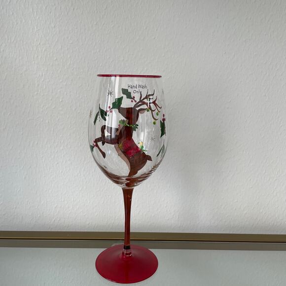 Neiman Marcus Hand-Painted Reindeer Christmas Wine Glasses Set of 4 New - Picture 11 of 16